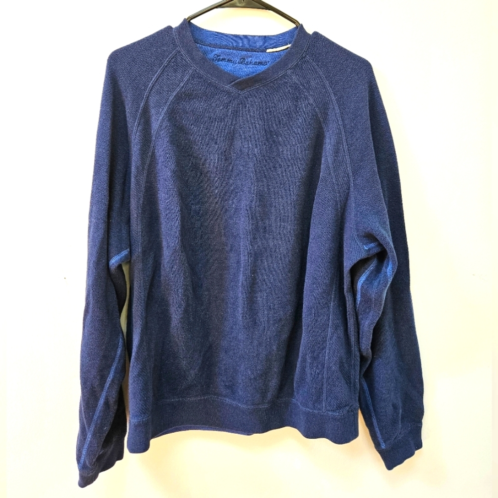 LOT OF 2 Tommy Bahama V-Neck Sweaters.  Size Large. Blue and Brown.